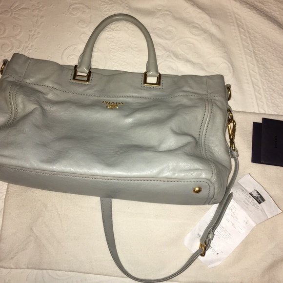 Prada | Bags | Prada Light Grey Taupe Leather Shopping Satchel | Poshmark